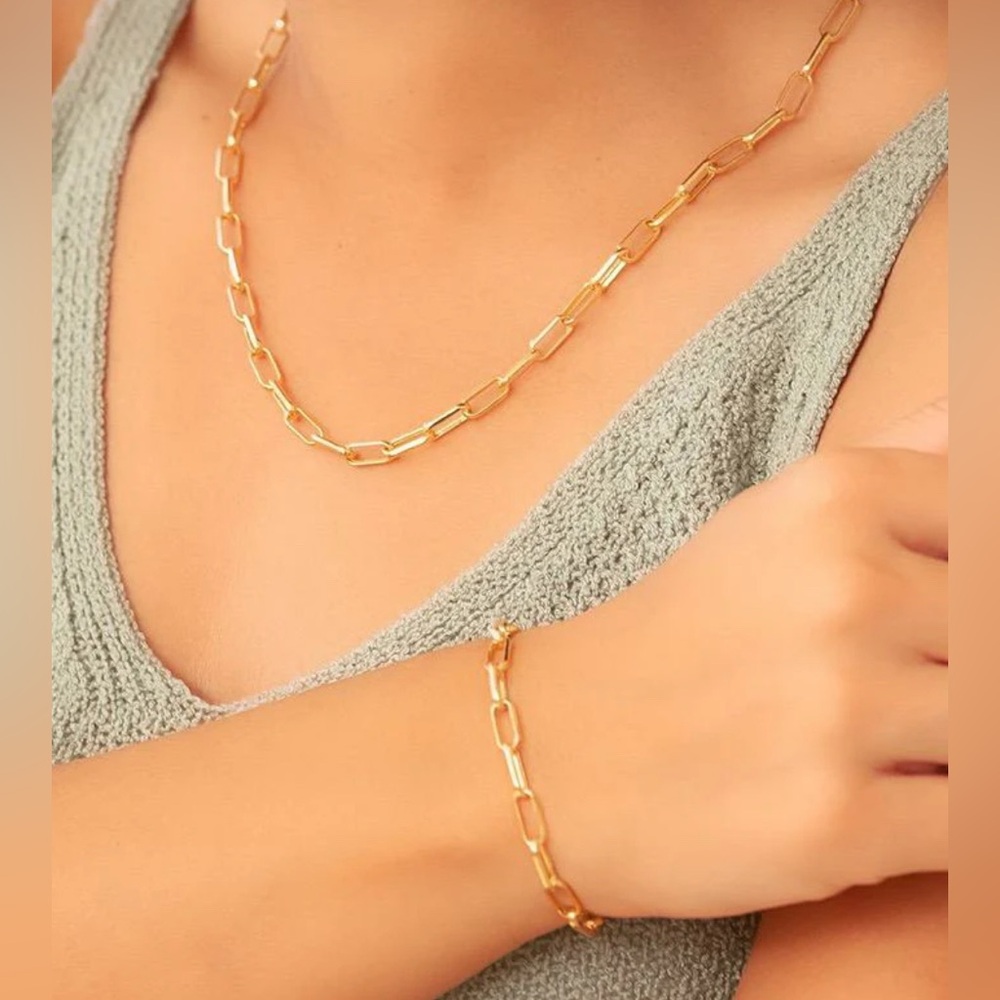 14k Gold plated Paperclip Necklace and Bracelet Set new